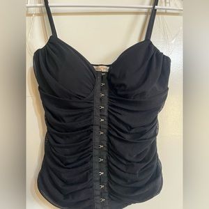 Black Mesh Corset Clasps Blouse